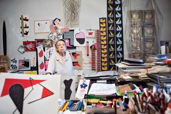 Geta Brătescu in her Bucharest studio, February 2015, photographed by Stefan Sava