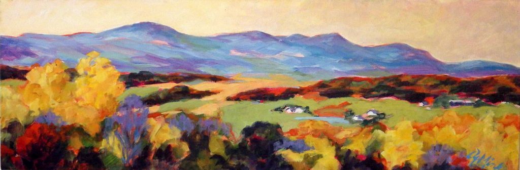 A painting of the Catskill Mountains in New York in the autumn