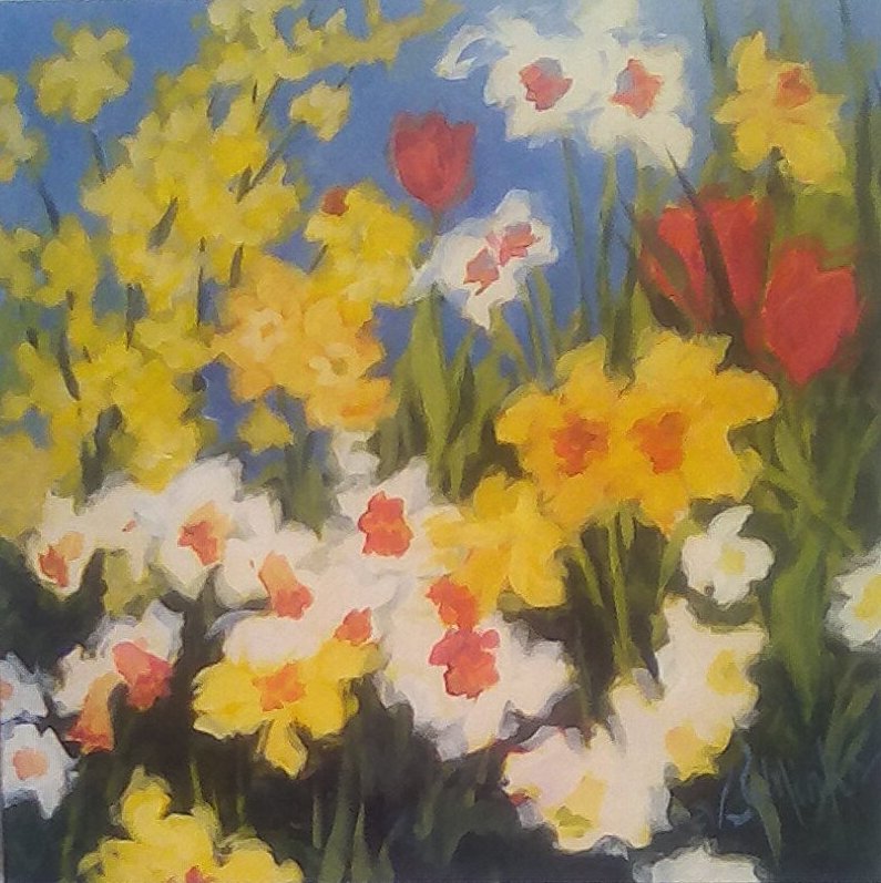 A painting of blooming daffodils