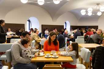 Family eating in the Djangoly cafe 